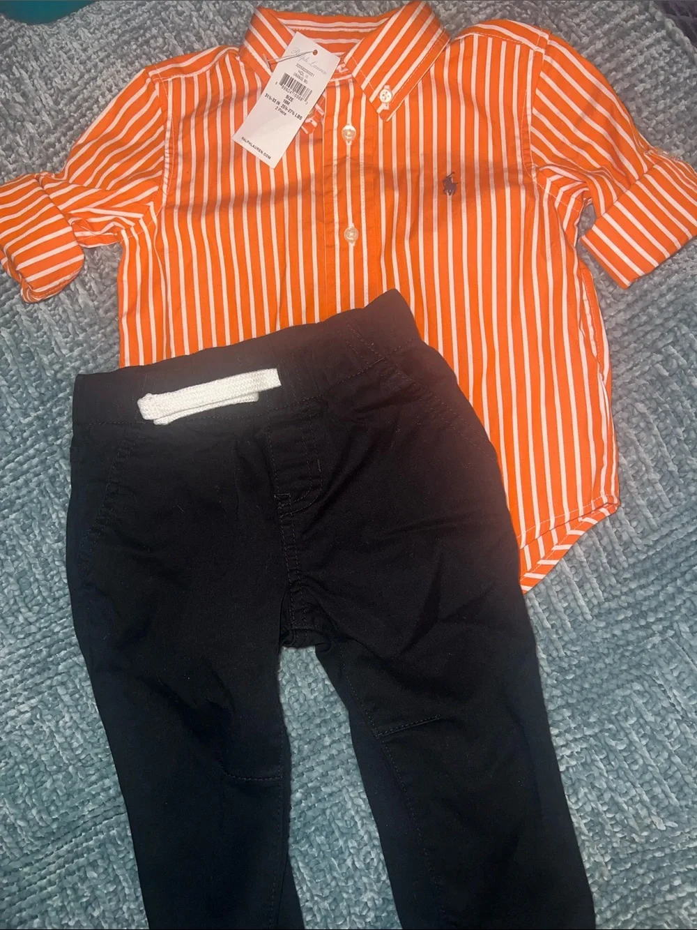 Ralph Lauren Orange & White Striped Button-Down Shirt w/ cat&jack Joggers